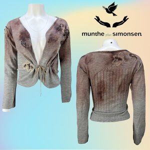 Munth Plus Simonsen Merino Wool Floral Embroidered Tie Front Cardigan Sz M